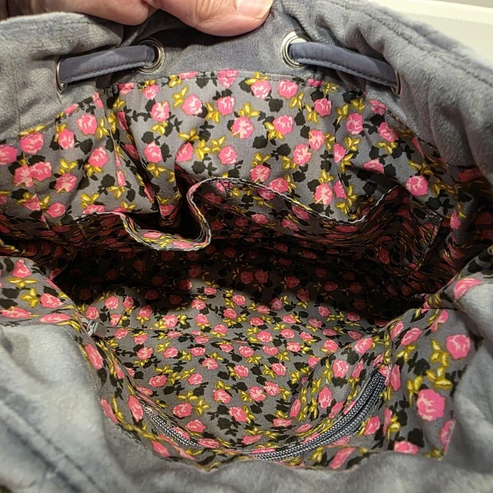 Vera Bradley Drawstring Backpack Solid Gray Velour 10 x 10 x‎ 5